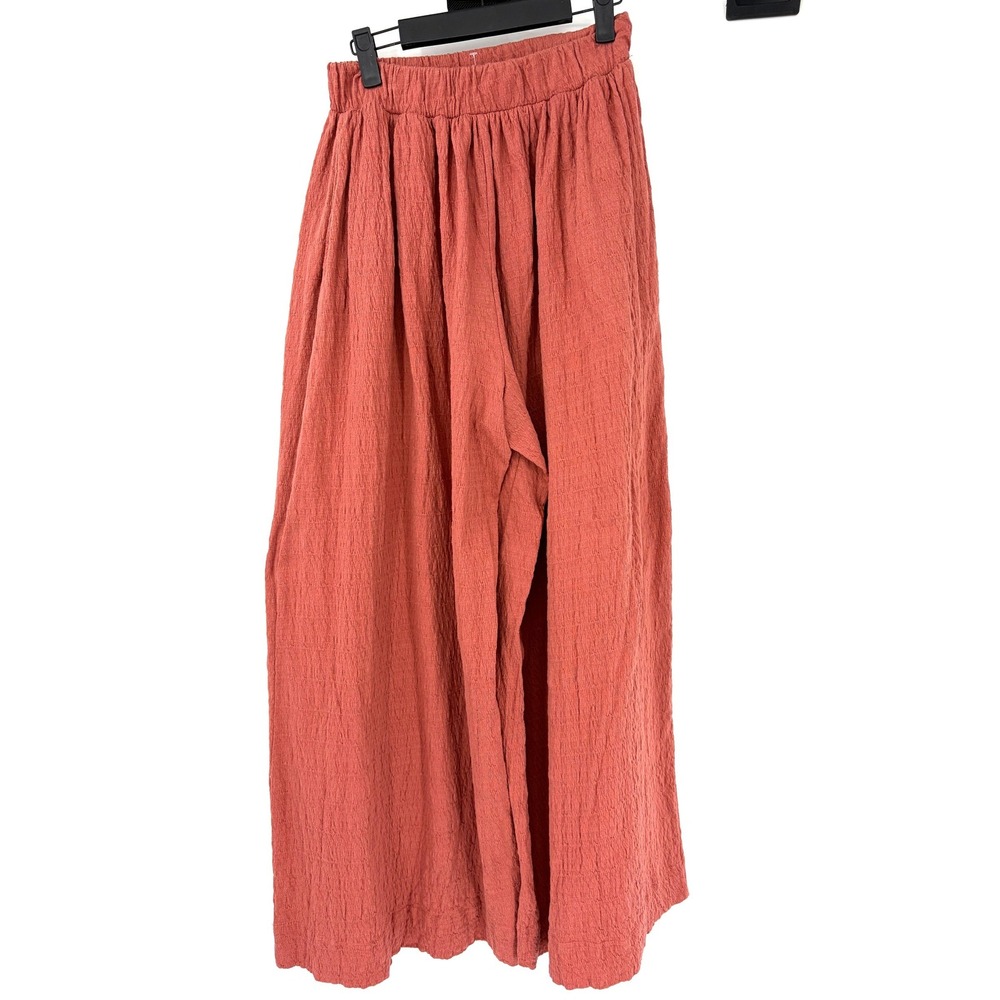 Free People Beach Terracotta Rust Crinkle‎ Gauze Wide Leg Flowy Boho Pants Small